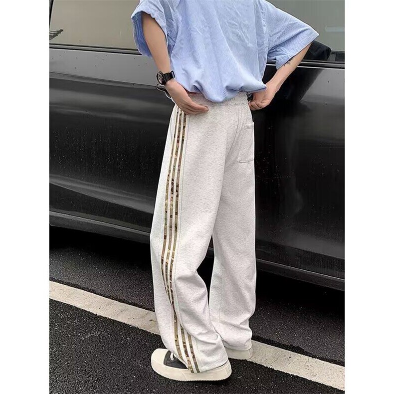 迷彩条纹白花灰裤子男女美式复古重磅潮牌卫裤A8012-P43，男装休闲裤，星座1109-3