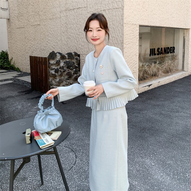 -2026年春季法式优雅压褶拼接两件套套裙女温柔风气质穿搭,女装套装/套裙,1D102-1
