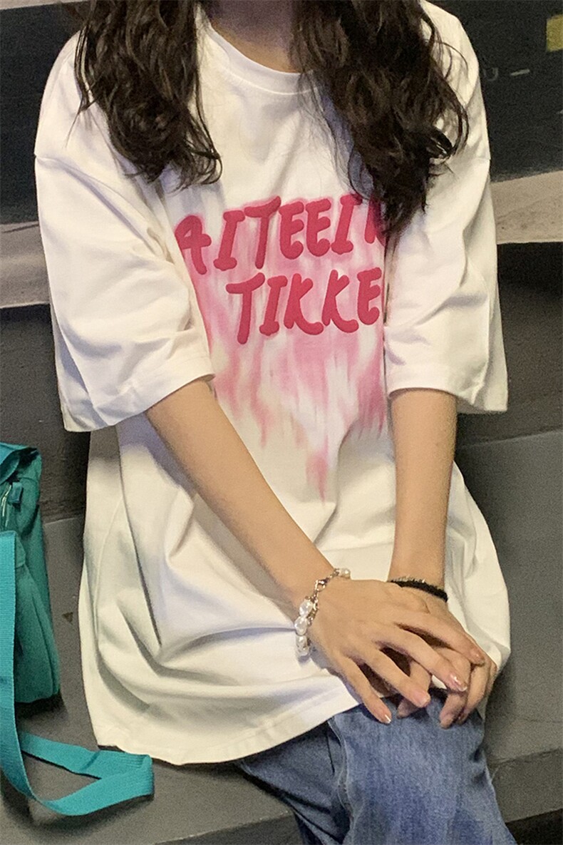 宽松休闲BF慵懒风潮流发泡印花夏季女装短袖T恤衫D328-T245-P28,女装T恤,电商D328