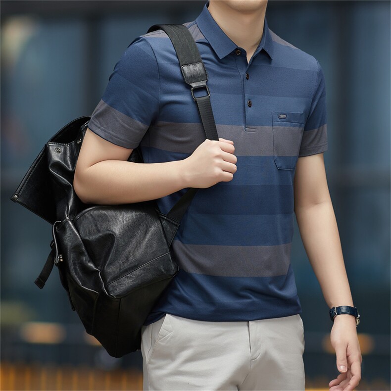 2023夏季新款男士短袖T恤polo衫中年商务休闲男装薄款翻领上衣男,男装Polo衫,电商B212（原钱塘6029）