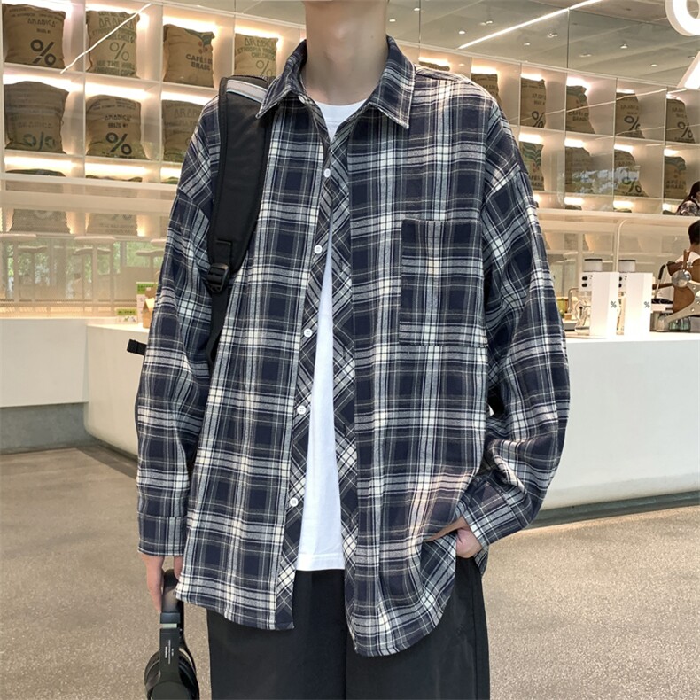 A860-P382023秋季格子衬衫男款日系复古宽松外套潮流百搭衬,男装衬衫,星座512-6