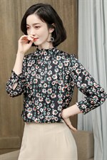 玖伊兰荷叶领中袖印花真丝上衣女2026夏季新款真丝洋气碎花小衫，女装衬衫，阿舍尔精品