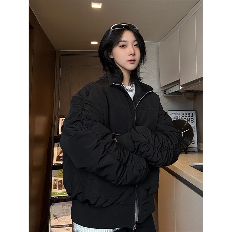 cleanfit弯刀袖棉服男款冬季潮牌设计感立领教练夹克加厚美式外套,男装夹克,星座213