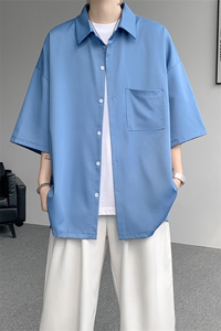 短袖衬衫男夏季新款港风宽松冰丝坠感衬衣CS8805-P35图片