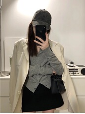 气质春秋新款羊毛针织开衫女圆领灰色短款毛衣显瘦简约百搭外套薄，女装羊毛衫，圣旺供货