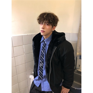 美式复古高级感重磅仿兔毛连帽座山雕夹克棉服男冬季加绒棉衣外套图片