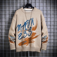 1日系圆领宽松中性情侣潮流大码M-5XL印花毛衣男7922P55加绒P70，男装针织衫/毛衣，星座226-2
