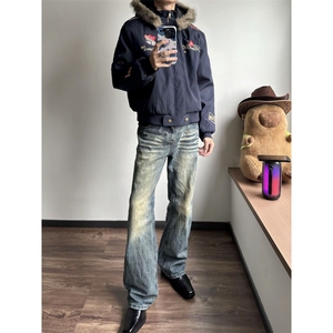 美式复古刺绣徽章座山雕棉衣外套男女冬季小众保暖夹克图片