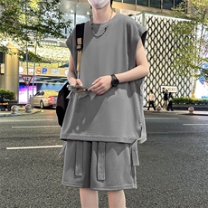 短袖男夏季套装2026新款运动坎肩飘带无袖t恤男A436-D229-P65，男装T恤，电商A436