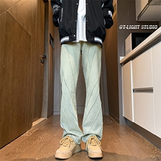 B221美式ins高街暗黑小众个性设计直筒牛仔裤LK23144-P65控88，男装牛仔裤，电商B221