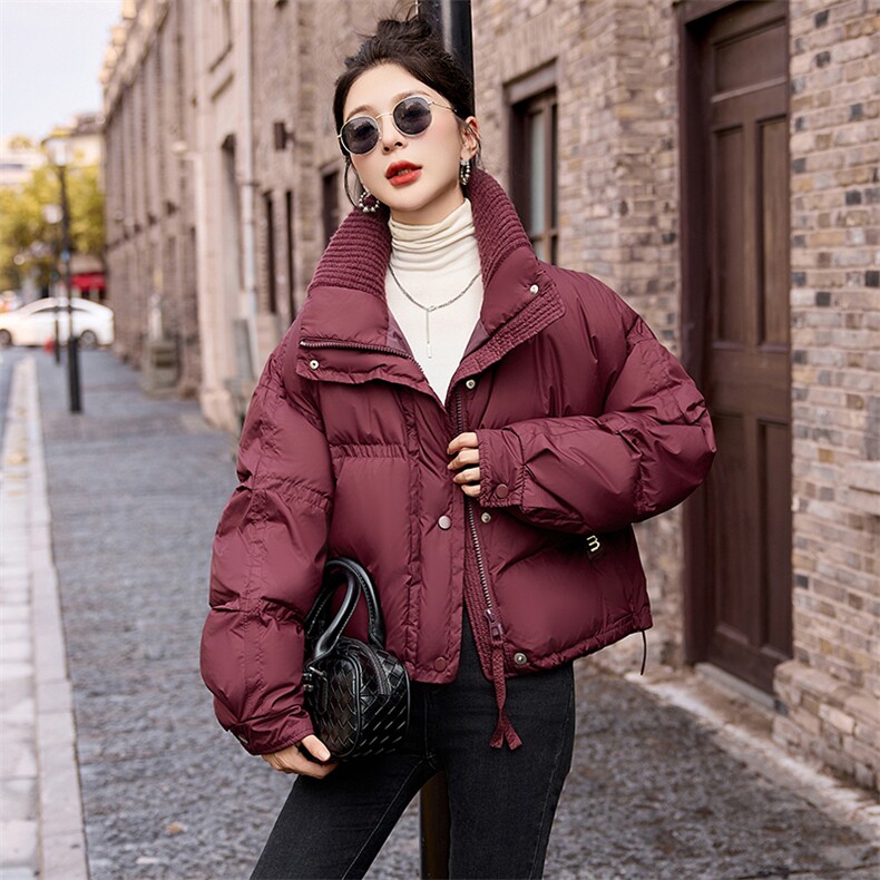 红短款加厚羽绒服女2024冬季新款小个子休闲洋气立领面包服,女装羽绒服,依如秀(原杭风阁)