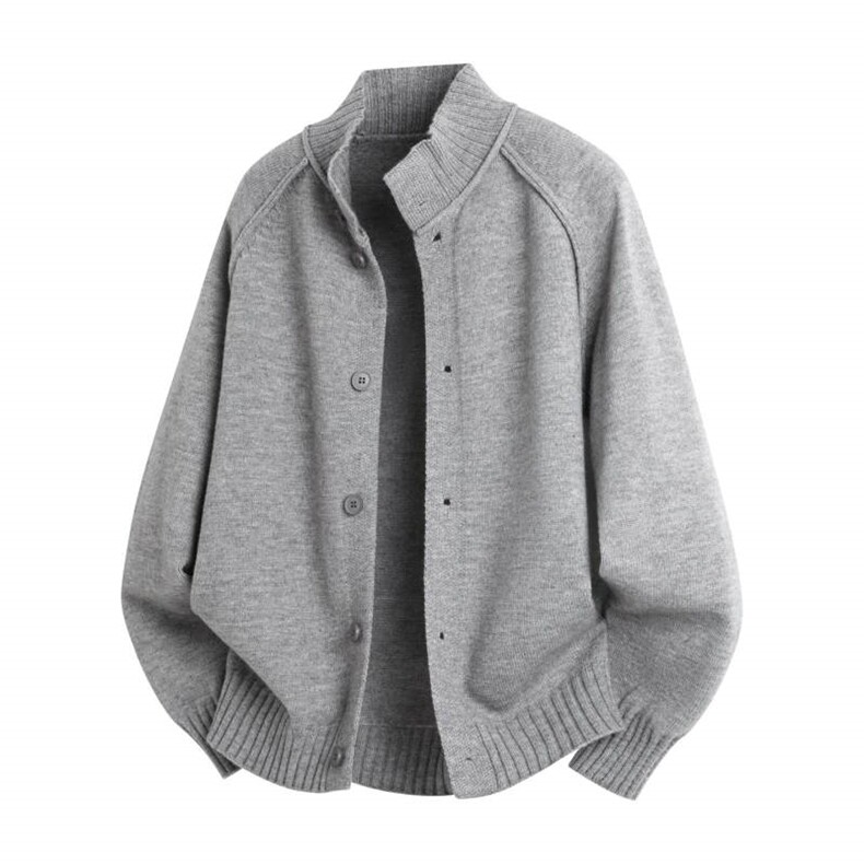 M719-特P60红色排扣立领针织开衫男女高级感穿搭简约宽松外套，女装短外套，电商D310B