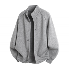 M719-特P60红色排扣立领针织开衫男女高级感穿搭简约宽松外套，女装短外套，电商D310B