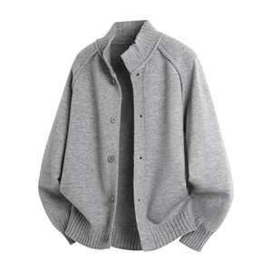 M719-特P60红色排扣立领针织开衫男女高级感穿搭简约宽松外套,女装短外套,电商D310B