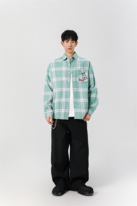8XL-M 小狗格子衬衫男长袖2025春情侣款寸衣宽松衬衣CS519P58控78图片