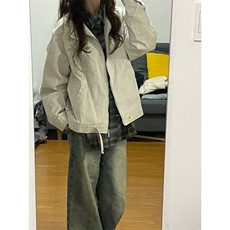 美式白色哈灵顿夹克cleanfit立领牛仔外套痞帅高级感牛仔衣-JK896，男装夹克，星座601-1