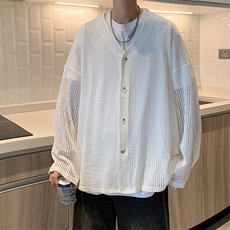2024镂空针织开衫男士潮V领开衩宽松ins毛衣XZ212-1-QMY6023-P45，男装针织衫/毛衣，星座212-1