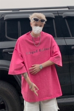 美式复古水洗做旧金属感字母印花宽松短袖T恤男女半袖-H86049-P40，男装T恤，电商B289