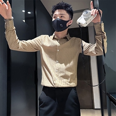 店主风条纹衬衫男长袖修身潮流百搭社会小伙301C-CS07-P58控78，男装衬衫，星座301C（原B323）