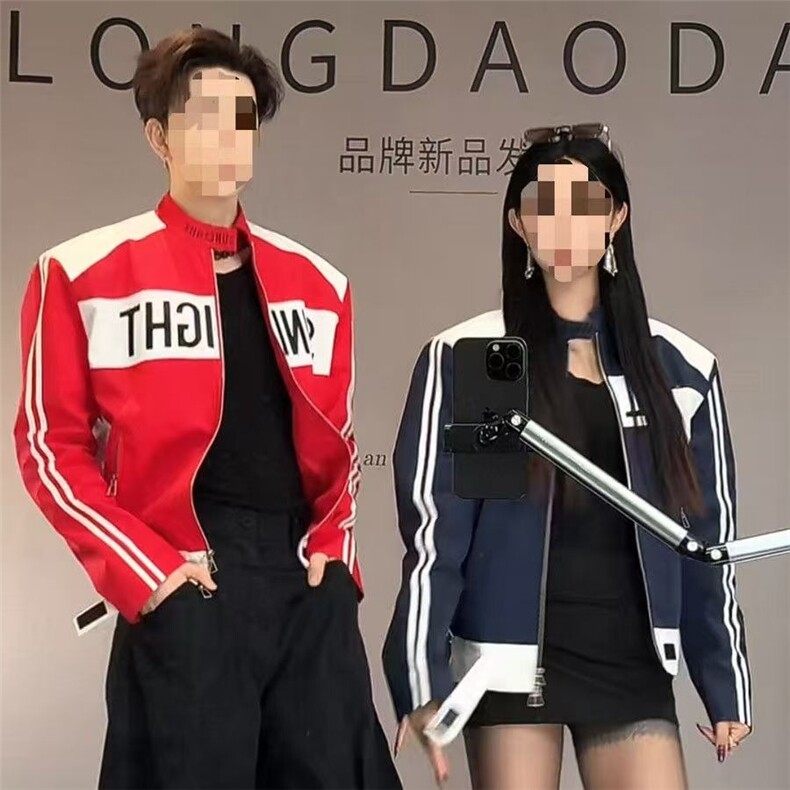 网图现货美式宽松短款潮流痞帅机车pu皮拼接夹克JK912/P75,男装皮衣,星座205-3
