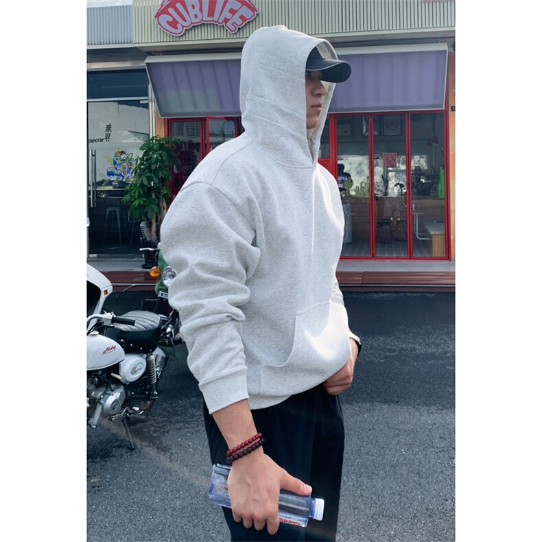 cleanfit黑色短款卫衣男款连帽美式高街帽衫重磅硬挺春秋纯色外套,男装卫衣,电商A022