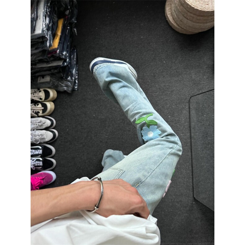 潮创意字母花瓣刺绣牛仔裤直筒阔腿长裤N008,男装牛仔裤,星座1116A（原606A-3）