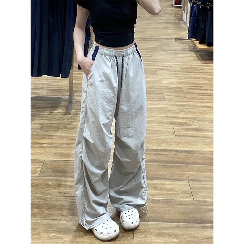 ！撞色拼接打褶速干抽绳伞兵休闲运动裤，女装休闲裤，星座617C