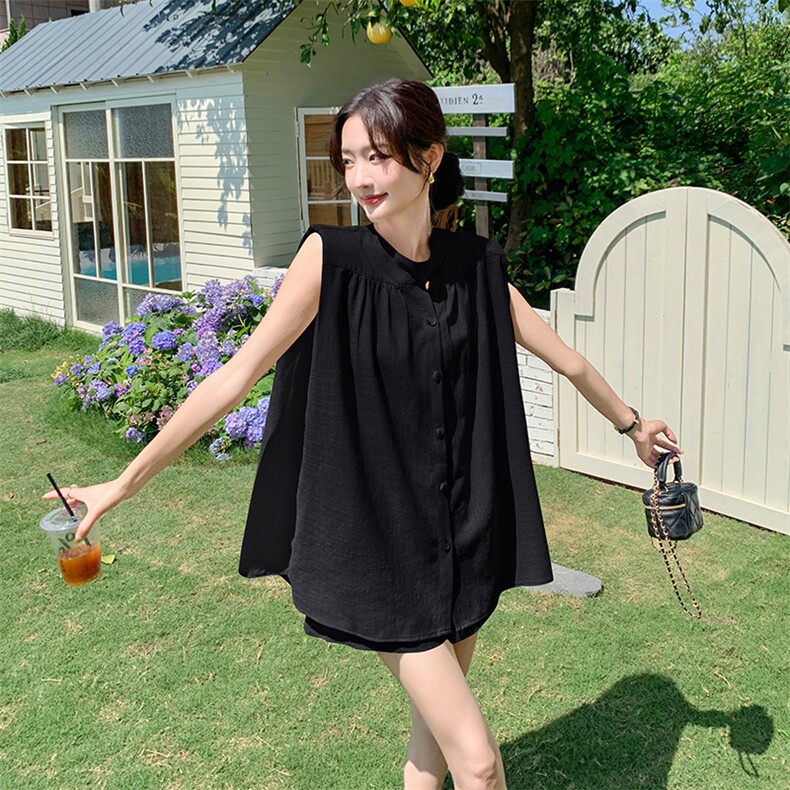 【新品现货】无袖阔肩宽松飘带短裤套装F553-P125-K188,女装套装/套裙,2C255