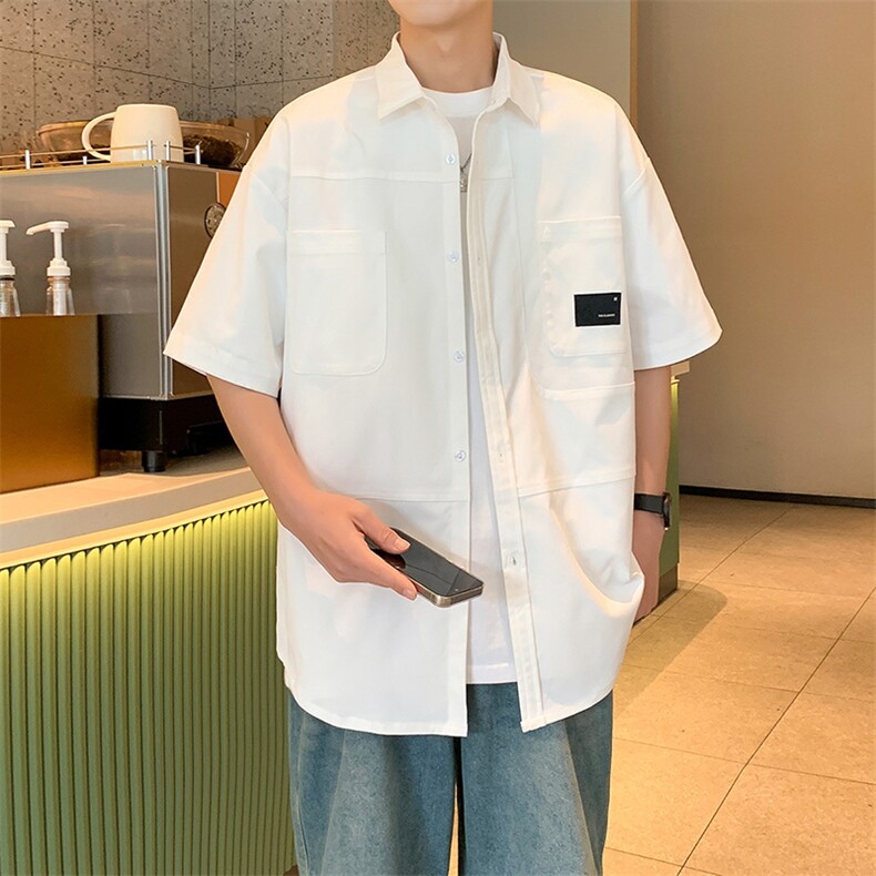 24年港风夏款工装宽松短袖衬衫男CS100,男装衬衫,星座1204-3