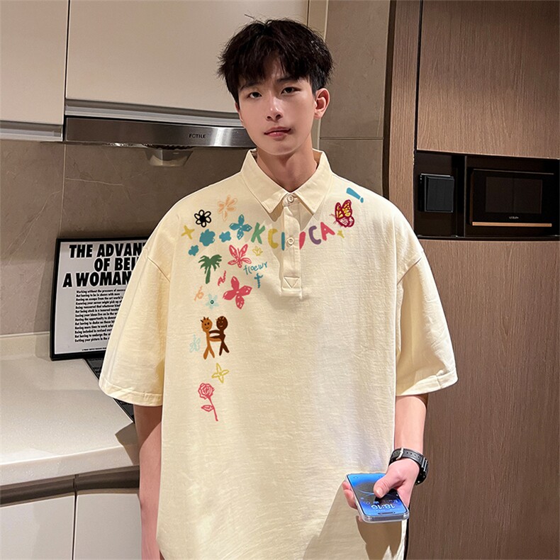 可设48小时支持抖音得物来样二开网眼透气翻领t恤美式短袖POLO衫,男装T恤,电商A486