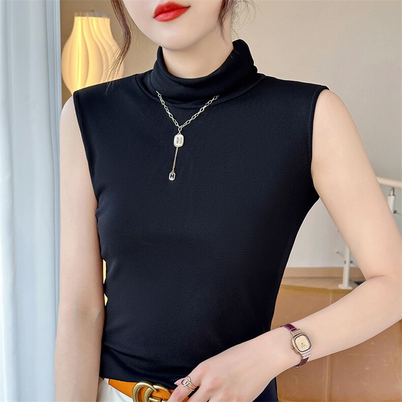 夏女士无袖背心女高领修身显瘦T恤上衣时尚针织,女装背心吊带,温伦斯特羊绒