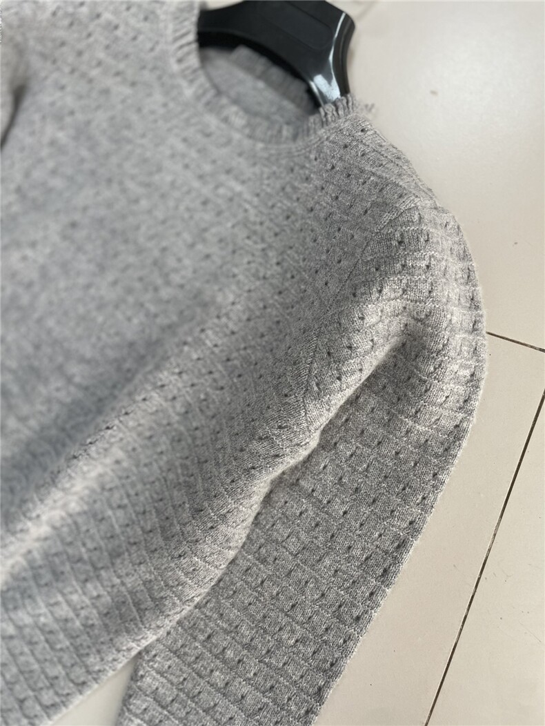 春秋女圆领35%羊绒衫镂空长袖毛衣,女装羊绒衫,以美红杉羊绒
