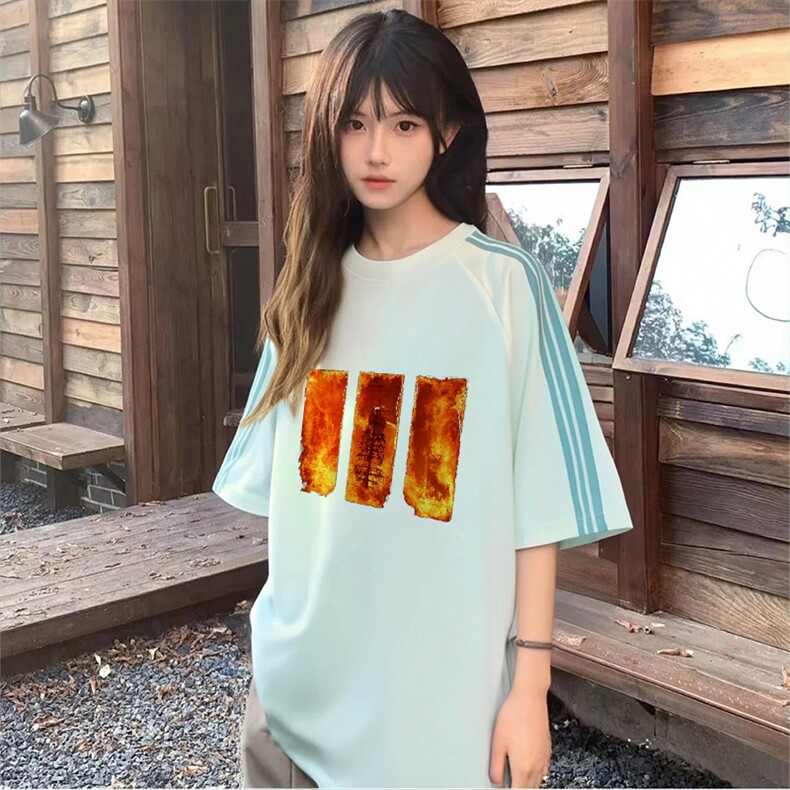 抖音得物品质二开240克宽松纯棉美式潮牌印花三条杠中性风短袖T恤,男装T恤,电商A486