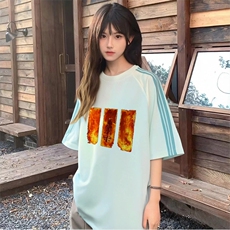 抖音得物品质二开240克宽松纯棉美式潮牌印花三条杠中性风短袖T恤，男装T恤，电商A486