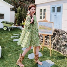 【大货已出】佛手绿碎花连衣裙2C137-8212-P125-K178，女装连衣裙，2C137
