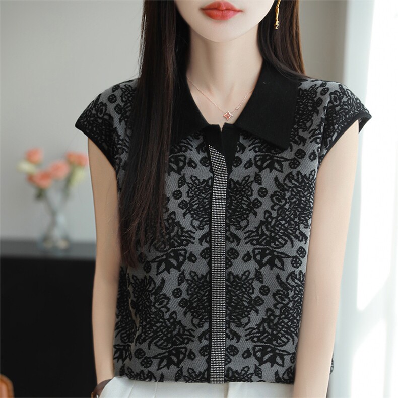 专柜品质~新款polo领小飞袖坎肩针织衫女薄款宽松显瘦百搭上衣，女装背心吊带，尚雪电商供货