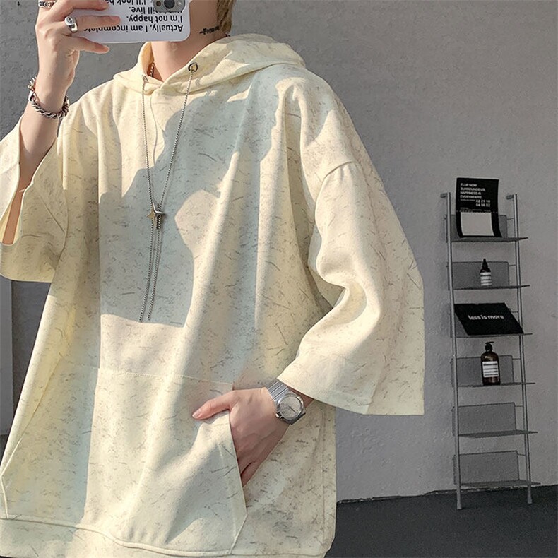 现货DX10116-特批42控78七分袖痞帅链条设计连帽短袖T恤大码男,男装T恤,电商A059