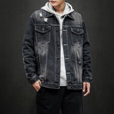 jk575-p95--限价128黑墙牛仔夹克肥仔秋款量足印花大码图片