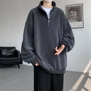 M-8XL秋冬半拉链卫衣摇粒绒大码纯色复古外套立领上衣WY5105/P58图片