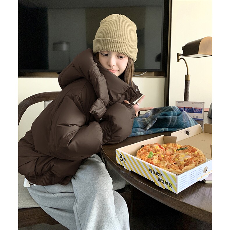 时尚设计感短款羽绒服女款冬季2025新款小个子洋气面包服连帽外套,女装羽绒服,2C316
