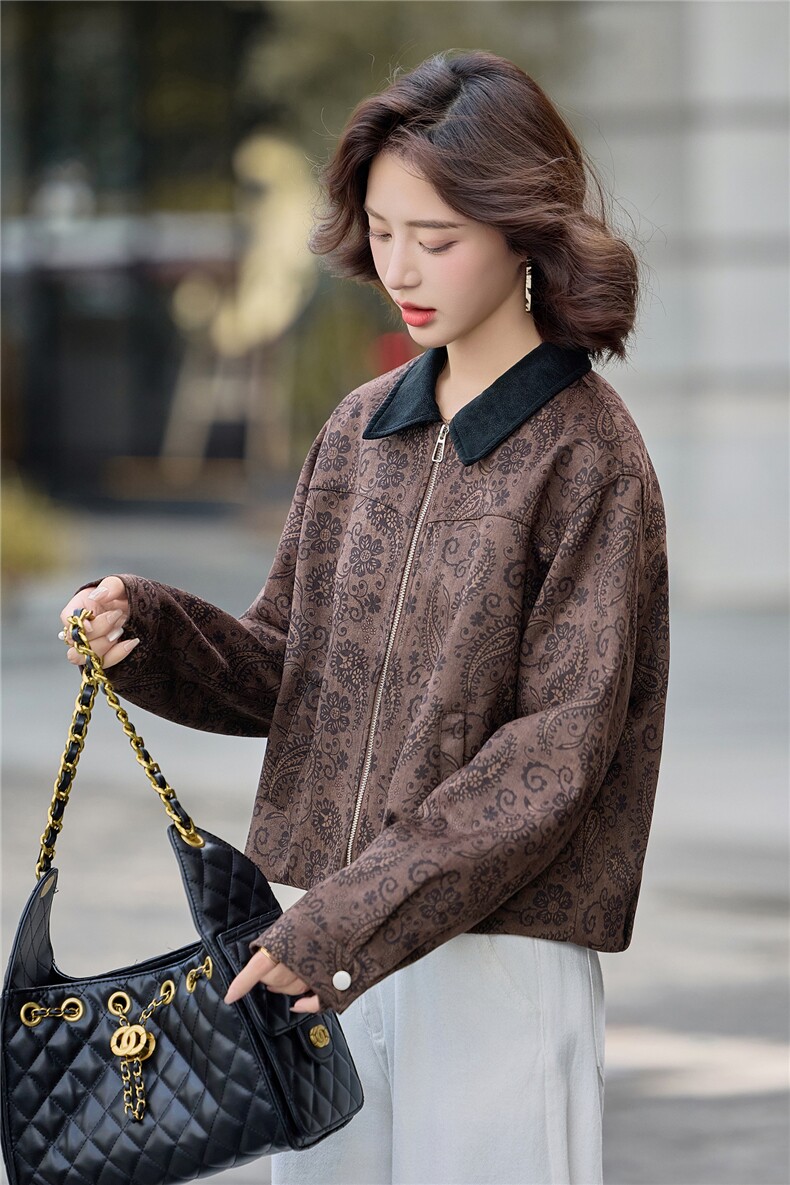 2025秋装新款时髦麂皮绒宽松外套,女装皮衣,依路服饰