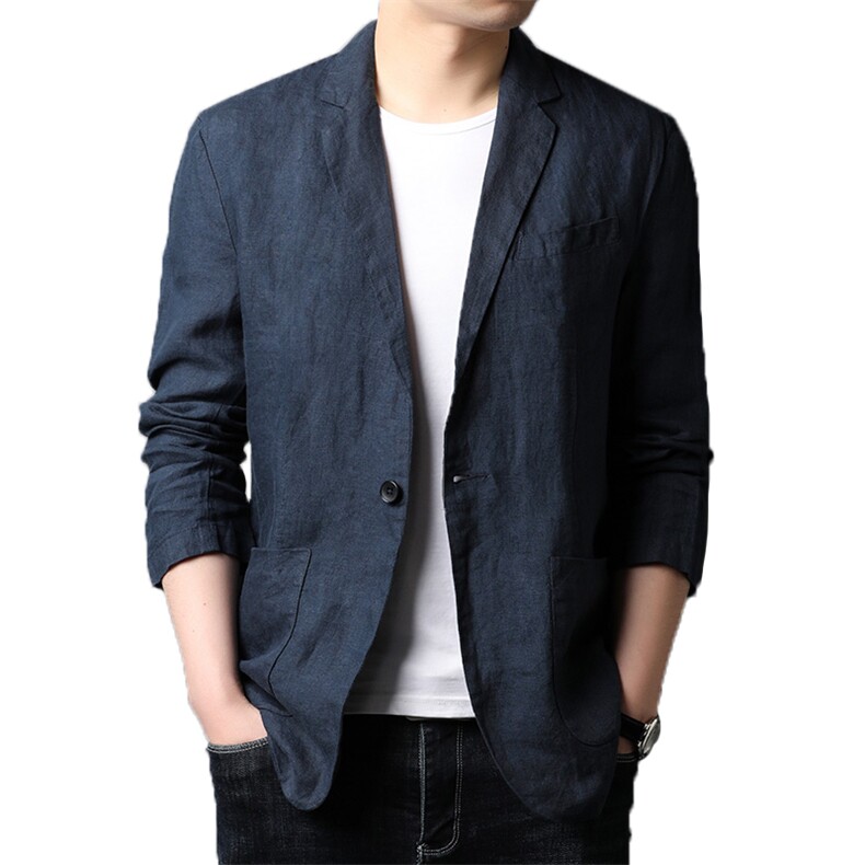 2023年春夏季超薄款纯亚麻西服男休闲小西装单西宽松麻料外套,男装西服,电商B212（原钱塘6029）