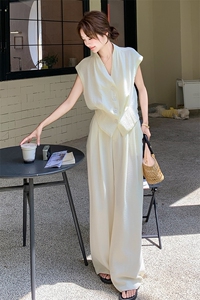 高级感老钱风一整套穿搭女2025夏季新款气质轻奢马甲阔腿裤两件套图片