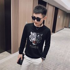 春款社会小伙亮片烫画欧货圆领毛衣修身针织打底衫YK205-P65控85，男装针织衫/毛衣，星座308A