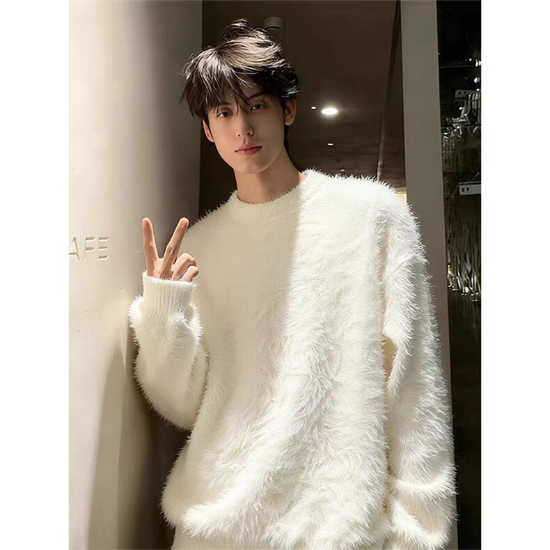 水貂毛软糯毛衣男潮高级慵懒风针织秋冬加厚美式外套WLY077-P50图片