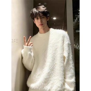 水貂毛软糯毛衣男潮高级慵懒风针织秋冬加厚美式外套WLY077-P50图片