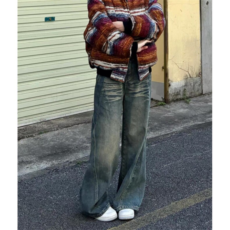 直筒牛仔裤高街设计感褶皱情侣宽松显瘦休闲阔腿裤MG85,男装牛仔裤,星座1116A（原606A-3）