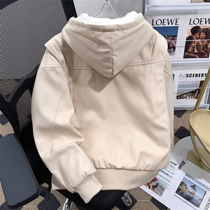 加绒加厚外套男女秋冬季cleanfit重磅帆布夹克棉服连帽棉衣图片