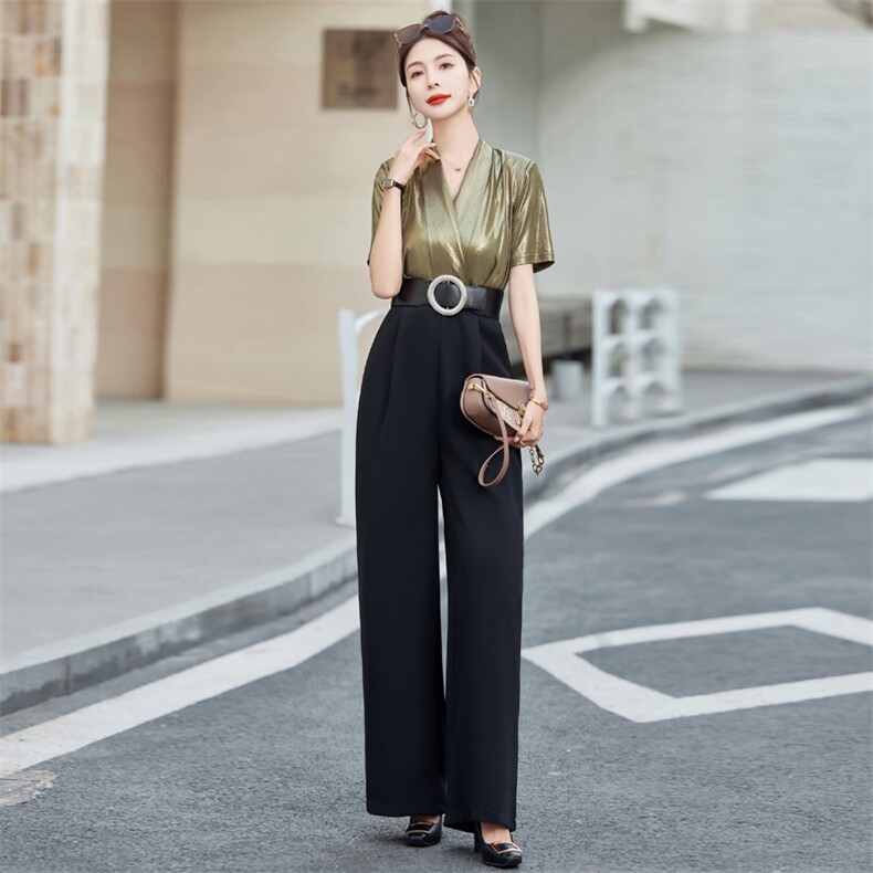 设计感御姐时尚气质轻奢连体裤女2025夏季短袖高腰拼接修身连衣裤,女装连体裤,微微衣阁