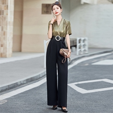 设计感御姐时尚气质轻奢连体裤女2025夏季短袖高腰拼接修身连衣裤，女装连体裤，微微衣阁